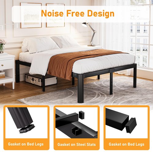Askeld Queen Bed Frame, 18 Inch High Metal Platform Bed with Round Corner Leg, No Box Spring Needed, Heavy Duty Noise-Free Bed Base, Easy Assembly, Black