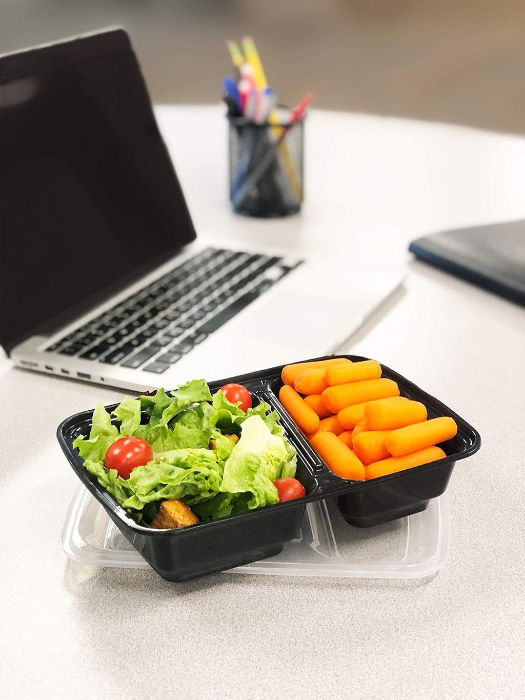 Reli. Meal Prep Containers - 30 oz. Black 2-Compartment Food Storage with Lid | Reusable Bento Box for Easy Meal Prep