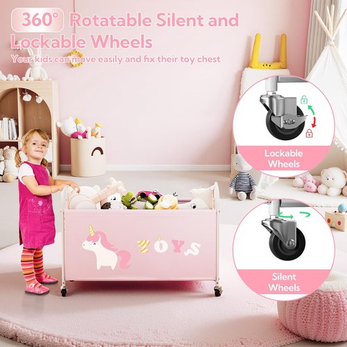 Granny Says Toy Box - Extra Large 135L Kids Storage Chest with Wheels | Pink Metal Organizer for Toys