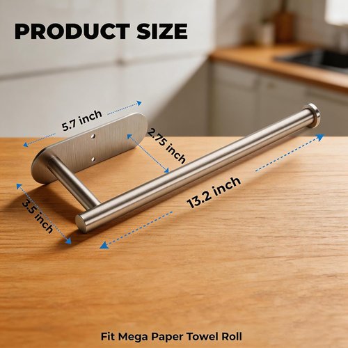 CUXIXA Stainless Steel Paper Towel Holder - Under Cabinet Wall Mount | 2 Pack for Kitchen & Bathroom