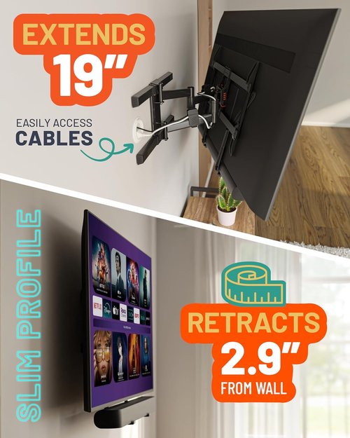 ECHOGEAR Full Motion TV Wall Mount Bracket - Smooth Extension, Swivel & Tilt for TVs Up to 82" - Easy Install Template & Cable Management