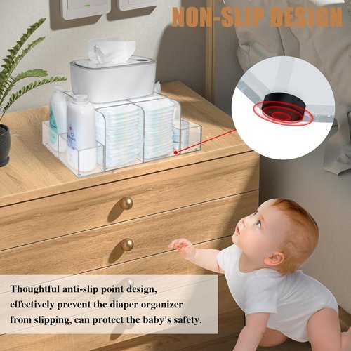 GILPWA Diaper Caddy - Clear Acrylic Organizer for Baby Changing Table | Detachable Design for Essentials