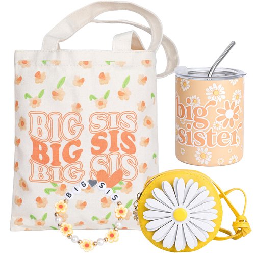 pengtai Big Sister Gifts for Girls,Gifts for Older Siblings of New Baby,Big Sister 12oz Tumbler Bracelet Canvas Bag Gift for Little Girl Age 3-8
