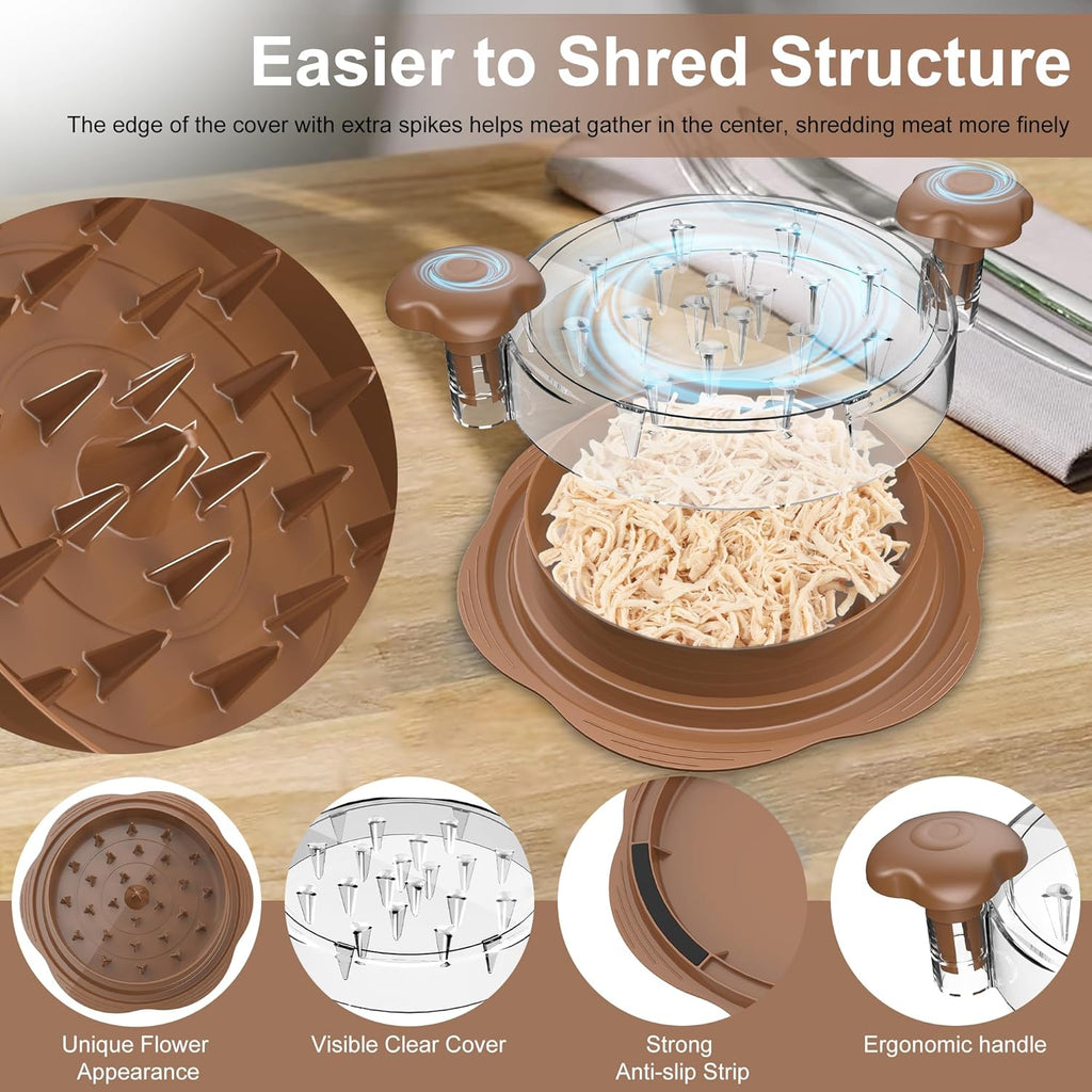 Skiennix Chicken Shredder - Ergonomic Meat Shredder Tool with Brush & Fork | BPA-Free, Brown