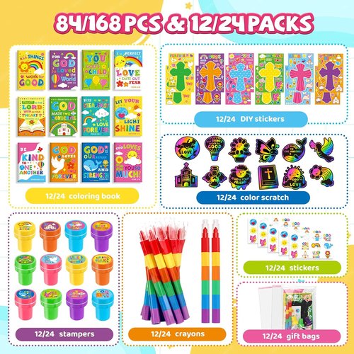 BenLouis Bible Party Favors - Christian Inspirational Coloring Set for Kids | 12 Verses Gift Prizes