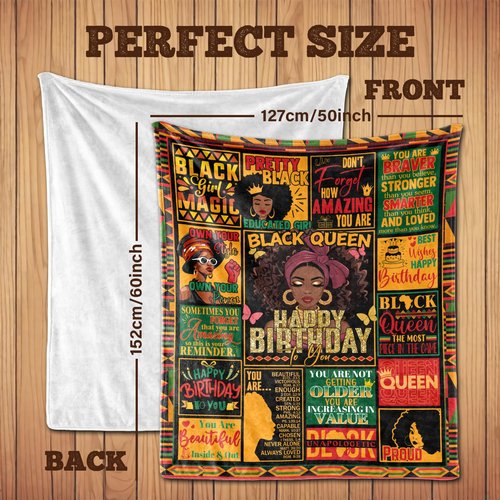 African American Birthday Gifts for Women, Birthday Gifts for Black Women, African Gift for Black Queen, Soft Afro Birthday Throw Blanket 60"x50"
