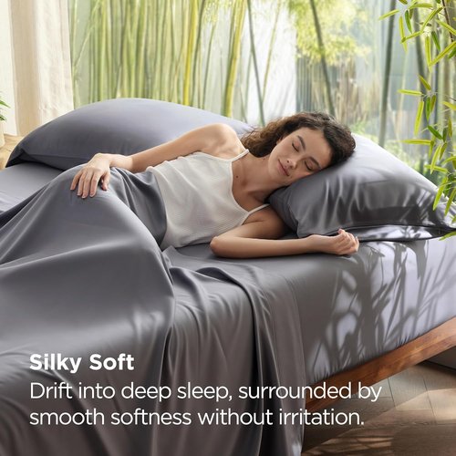Bedsure Cooling Pillow Cases - Soft Bamboo Zipper Pillow Covers for Hot Sleepers | Queen Size Set of 2, Dark Grey 20x30 Inches