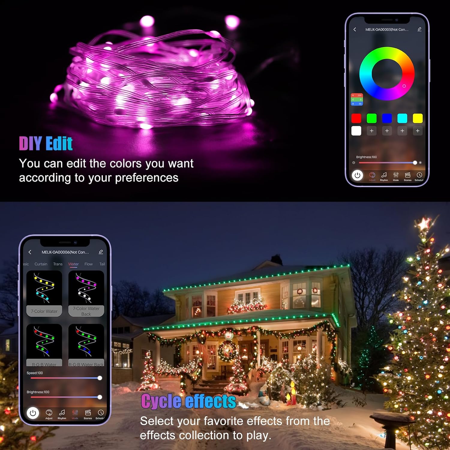 Skiennix RGB Smart IC String Lights - 16FT Multicolor Fairy Lights with APP & Remote Control | USB Powered & Waterproof