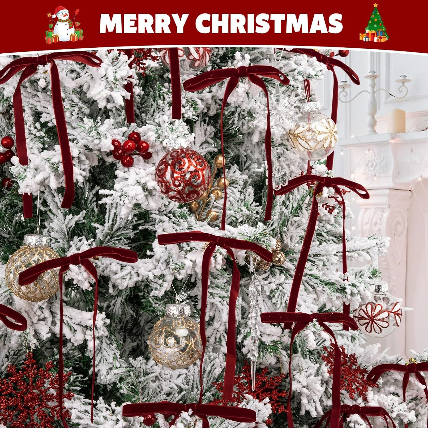 24 Pcs Red Vintage Velvet Christmas Bows Ornaments - Luxury Velvet Ribbon Bows for Christmas Tree Decor, Xmas Home Decoration (Burgundy)