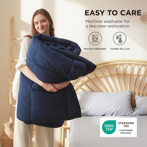 Bedsure Comforter Duvet Insert - All-Season Quilted Cal King Bedding, GentleSoft Down Alternative, Navy Blue 96 x 102 Inches