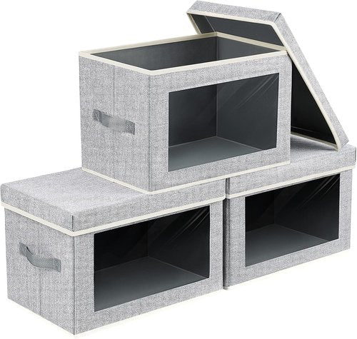 Homsorout Fabric Storage Bins - 3-Pack Foldable Storage Cubes with Lids for Home & Office Organization