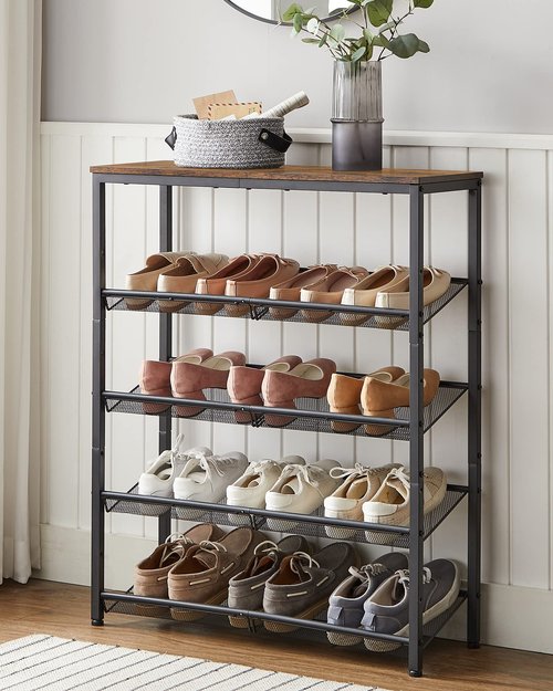 VASAGLE Shoe Rack for Entryway, 5-Tier Shoe Rack Organizer with Storage Shelves and Spacious Top, Freestanding, Adjustable, Industrial, Rustic Brown and Ink Black ULBS038B01