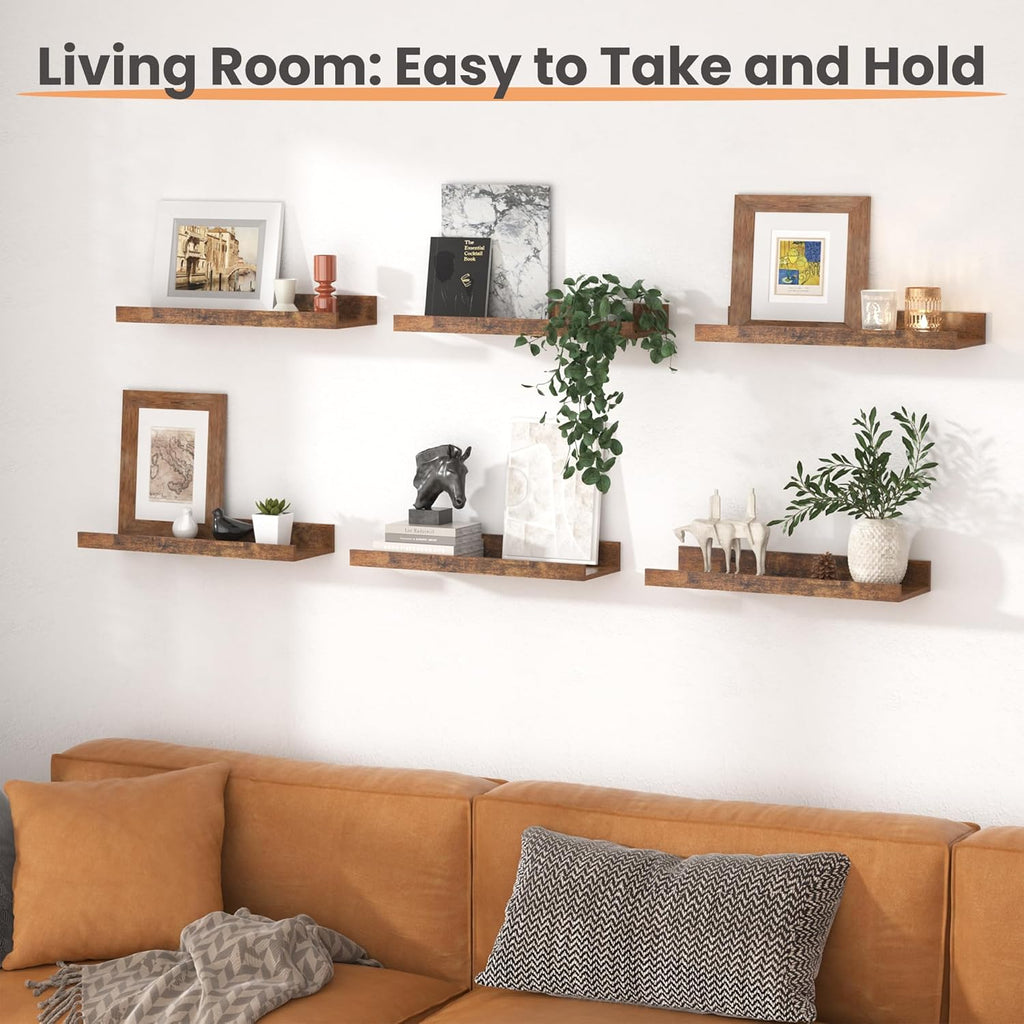 Upsimples 11x14 Picture Frame Bundle - Includes 6 Pack Floating Wall Shelves in Brown