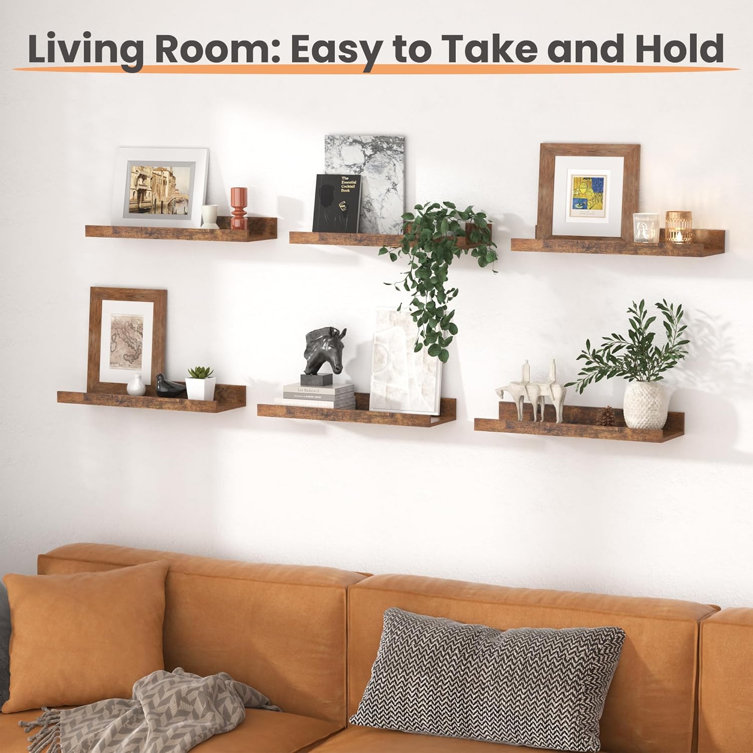 Upsimples 11x14 Picture Frame Bundle - Includes 6 Pack Floating Wall Shelves in Brown