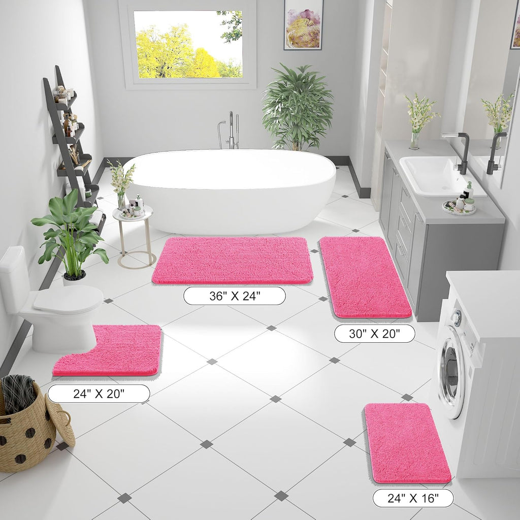 OLANLY Bath Rugs - Extra Soft Chenille, Quick-Dry, Machine Washable | 30x20, Hot Pink for Bathroom Decor