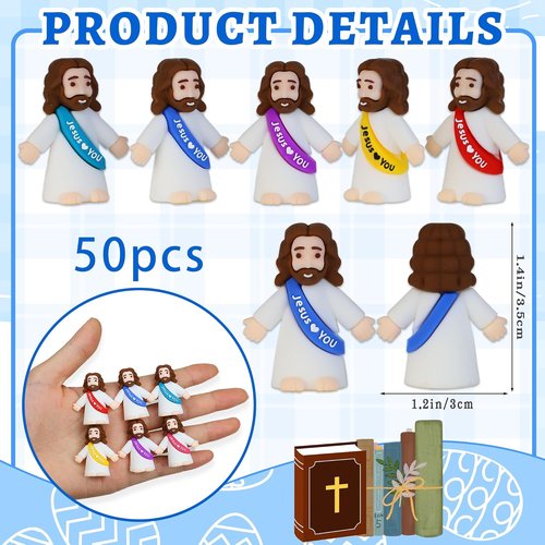 Bamamon Mini Jesus Figurines - 50 Pcs Easter Party Favors | Tiny Christ Toys for Sunday School