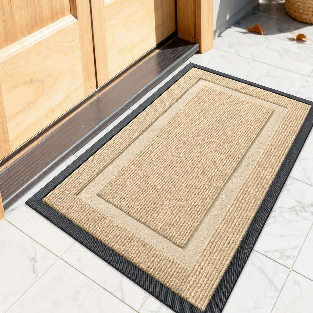 OLANLY Indoor Outdoor Front Door Mat - Waterproof All-Season Doormat, Sturdy Rubber, Easy Clean | 23.5x15.5, Beige