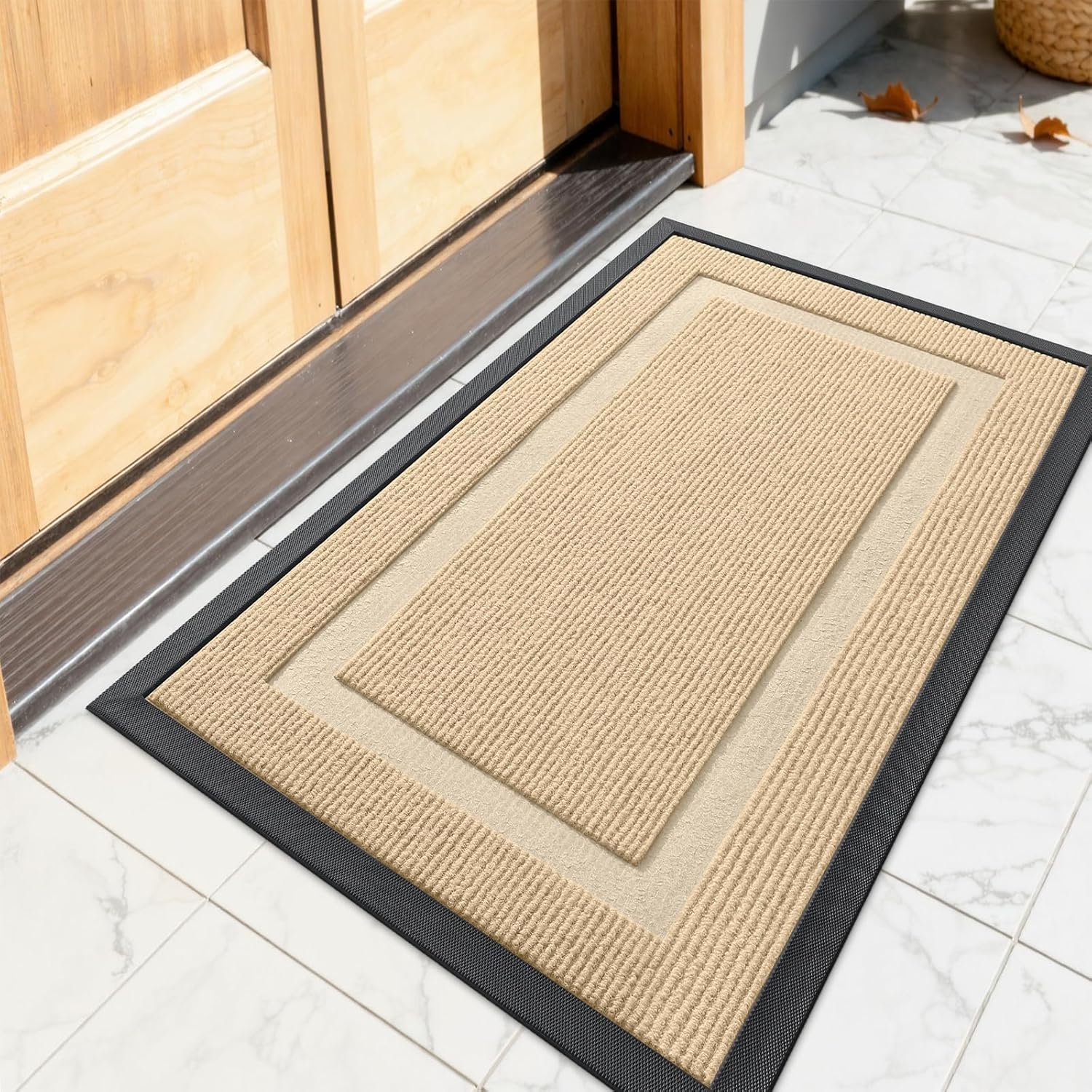 OLANLY Indoor Outdoor Front Door Mat - Waterproof All-Season Doormat, Sturdy Rubber, Easy Clean | 23.5x15.5, Beige