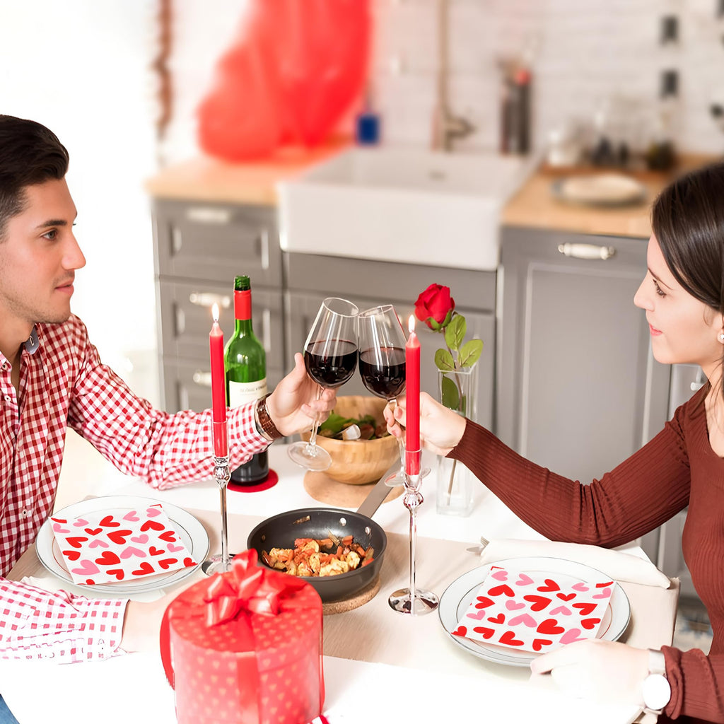 100 PCS Valentines Day Cocktail Napkins 5'' x 5'' Love Heart Disposable Paper Napkins 3 Ply Red Pink Heart Beverage Napkin for Valentines Wedding Anniversary Birthday Party Supplies Dinner Table Decor