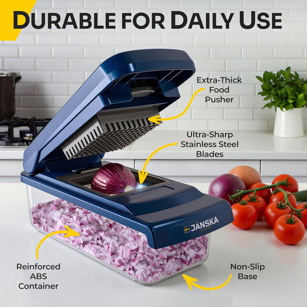 UltraChop Heavy Duty Vegetable Chopper - 12 Blades, Spiralizer & Mandoline Slicer | Blue Kitchen Essential