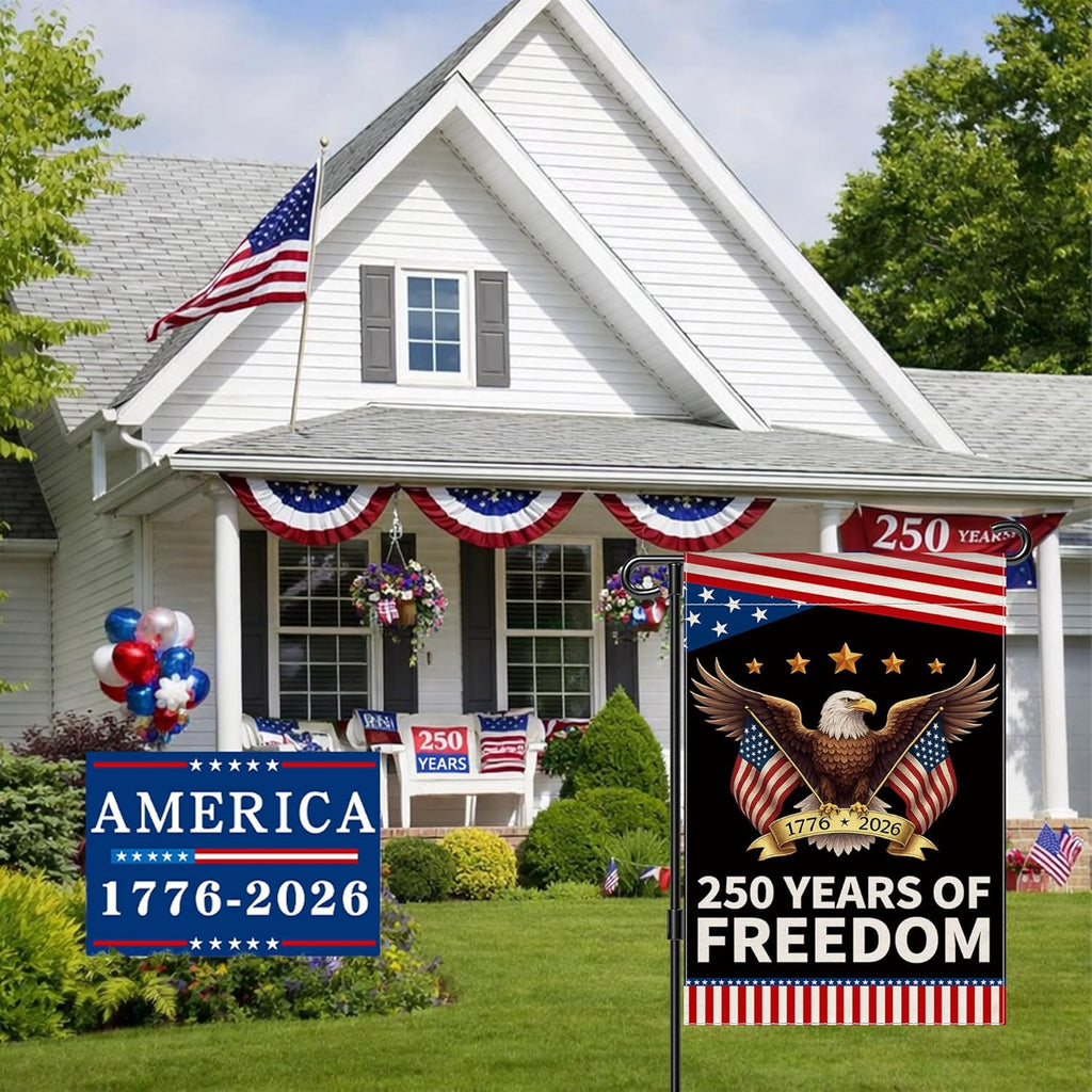 America 250th Anniversary Garden Flag - Double-Sided Patriotic Banner with Eagle Design | 12x18 Inch