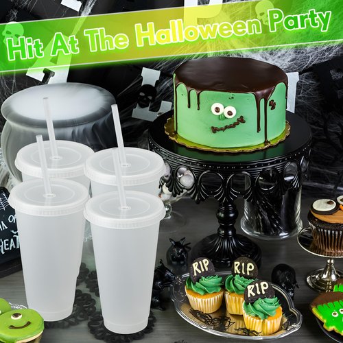Honeydak 60 Pack 24 oz Glow in The Dark Cups Gift Bulk Light up Neon Plastic Tumbler with Straw and Lid Glow in The Dark Party Supplies Water Bottle Iced Coffee Mug Reusable(Fluorescent Green)