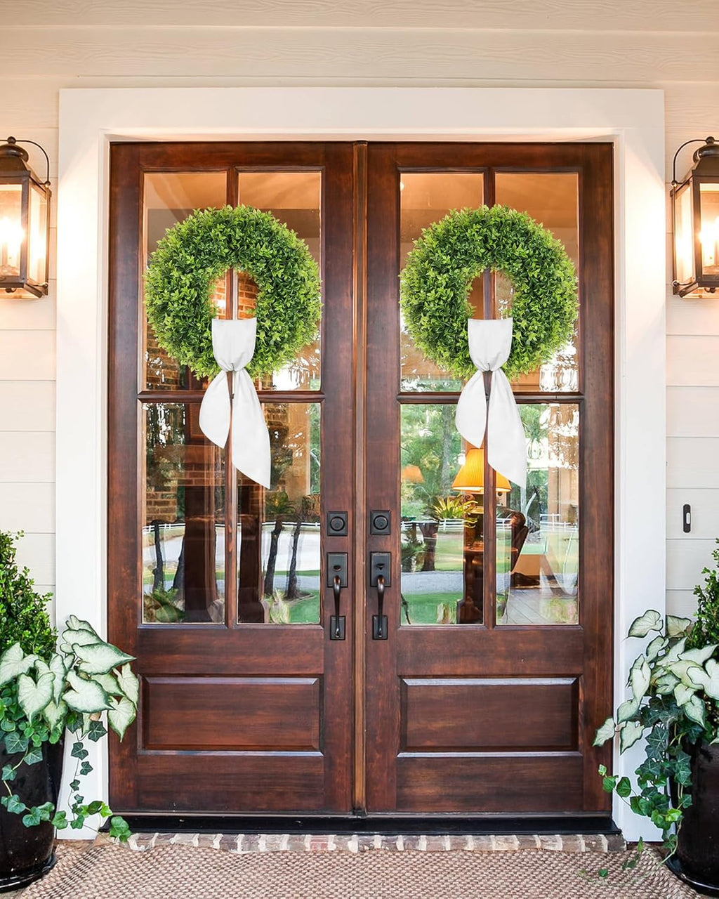 Regine Switzerland 22-Inch Artificial Boxwood Wreath - Weatherproof Summer Door Decor for All Year Round