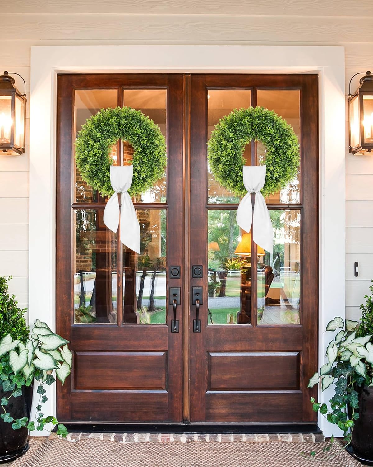 Regine Switzerland 22-Inch Artificial Boxwood Wreath - Weatherproof Summer Door Decor for All Year Round