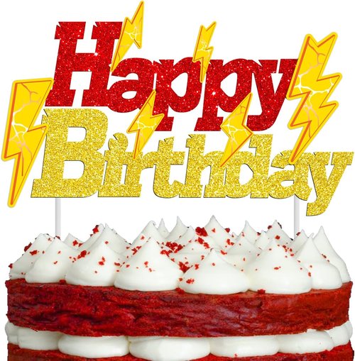 Lightning Bolt Birthday Cake Topper - Glitter Gold & Red Lightning Party Decoration | Perfect for Baby Showers