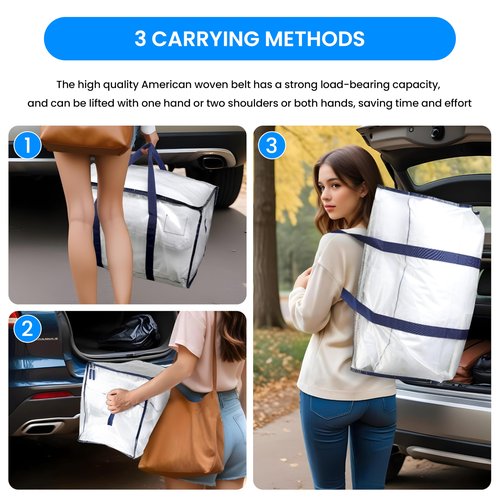 Simple Deluxe 6 Pack Heavy Duty Moving Bags with Reinforced Zippers & Comfortable Handles, Extra Large Foldable Storage Totes for Clothes, College Dorm, White