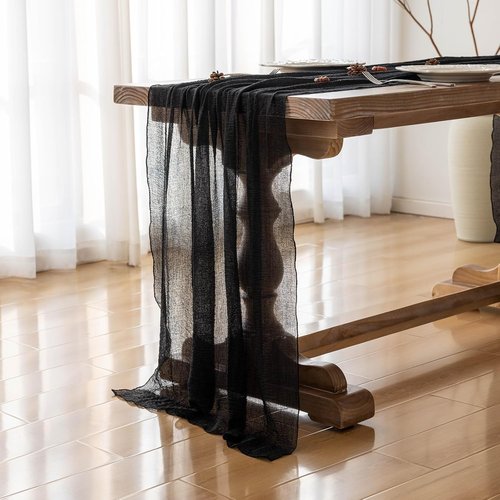 Keketoarrange Black Table Runner - Premium Cotton Cheesecloth for Rustic Decor | 120 Inch Long Sheer Boho Style