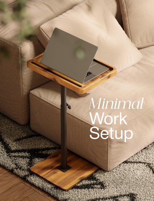 HOLANA Acacia Wood Adjustable C-Shaped Couch Table – 360° Swivel Side Table for Sofa - Small End Table for iPad, Laptop, or TV Tray – Eating Trays for Living Room or Bedside Use (Acacia)