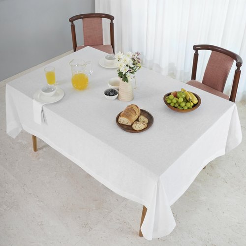 D'Moksha Homes White Linen Tablecloth 54 x 72 Inch - 100% Pure Linen Tablecloth for Rectangle Tables - Machine Washable Table Cloth for Mothers Day, Spring