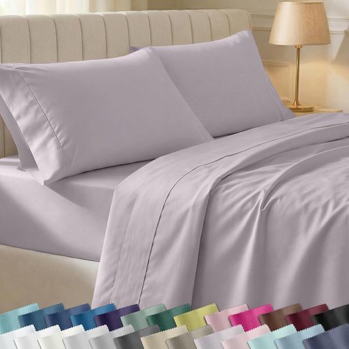 California Design Den Queen Size Cotton Sheet Set - 100% Soft, 400 TC, Deep Pockets, Award-Winning - Dusky Lavender Grey