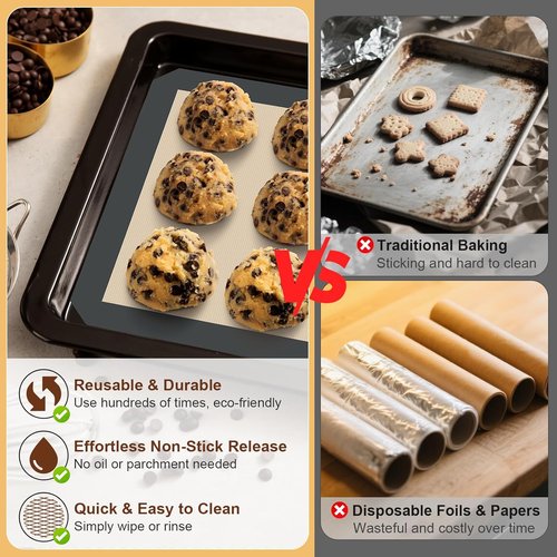 HOTEC Silicone Baking Mats 3 Pack - Non-Stick Reusable Sheets for Cookies & Macarons | BPA-Free, Dishwasher Safe
