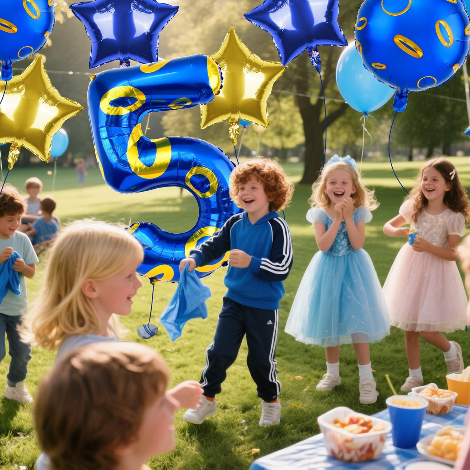 Regine Switzerland Number 5 Balloon - 40 Inch Blue & Gold Foil Helium Balloon for 5th Birthday Party Decor