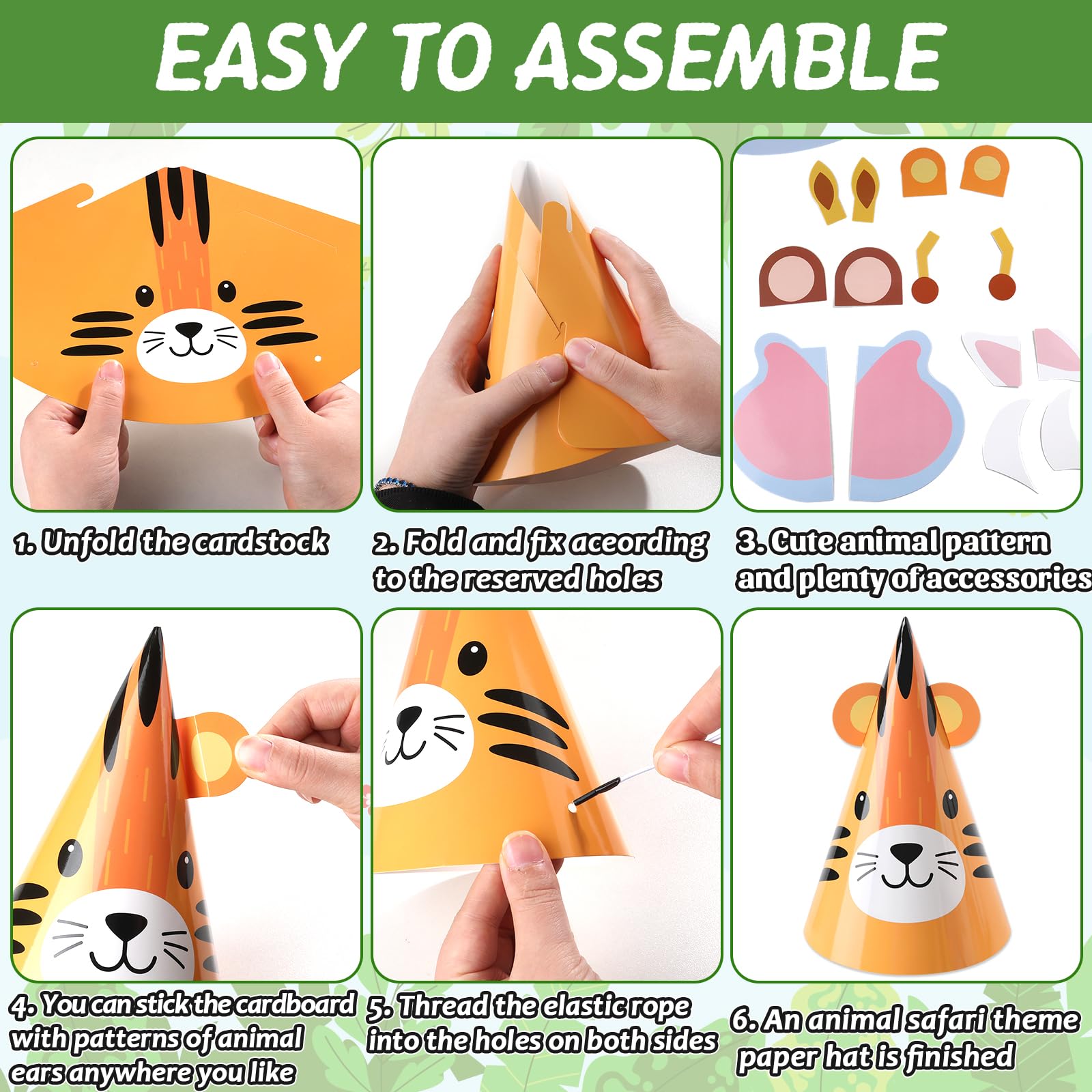 ojustbeok 24PCS Jungle Animal Party Hats Jungle Safari Birthday Cone Hat Safari Headwear Zoo Birthday Party Supplies for DlY Animal Theme Paper Hat Headbands Baby Shower Cartoon Decorations Favors