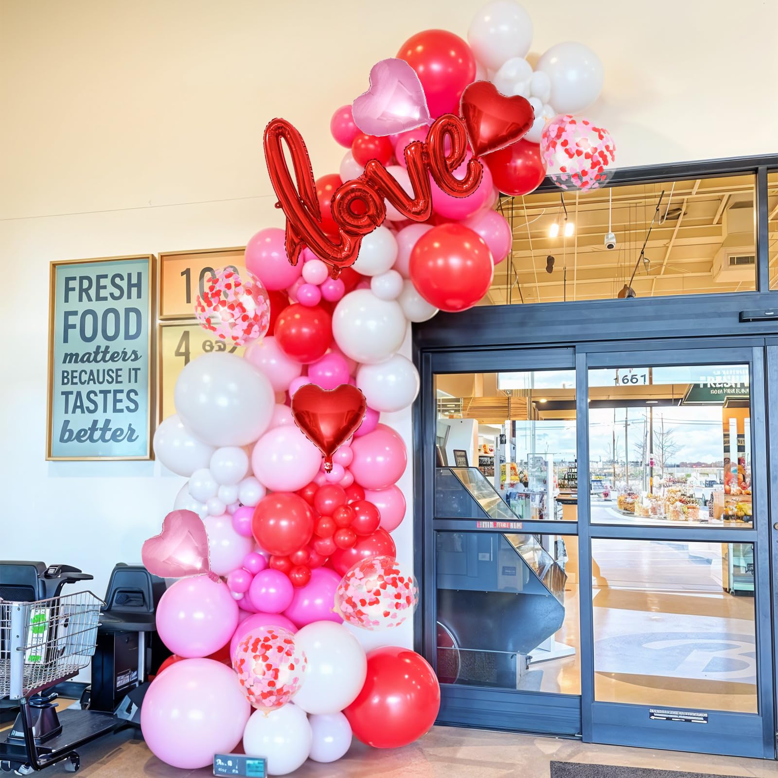 Froova Pink Red White Balloons Arch Kit Mothers Day Balloon Garland Love Foil Balloons Red Pink Heart Shaped Balloon for Women Happy Mothers Day Best Mon Anniversary Sweet Valentine Day Romantic Decor