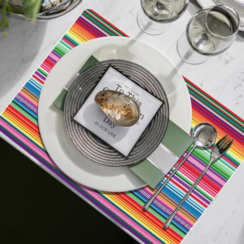 Mexican Fiesta Plastic Placemats Set of 6 Colorful Striped Cinco De Mayo Plastic Place Mats 16x 11 Inch Washable Holiday Vinyl Table Mats for Indoor Outdoor Kitchen Dinner Table Setting