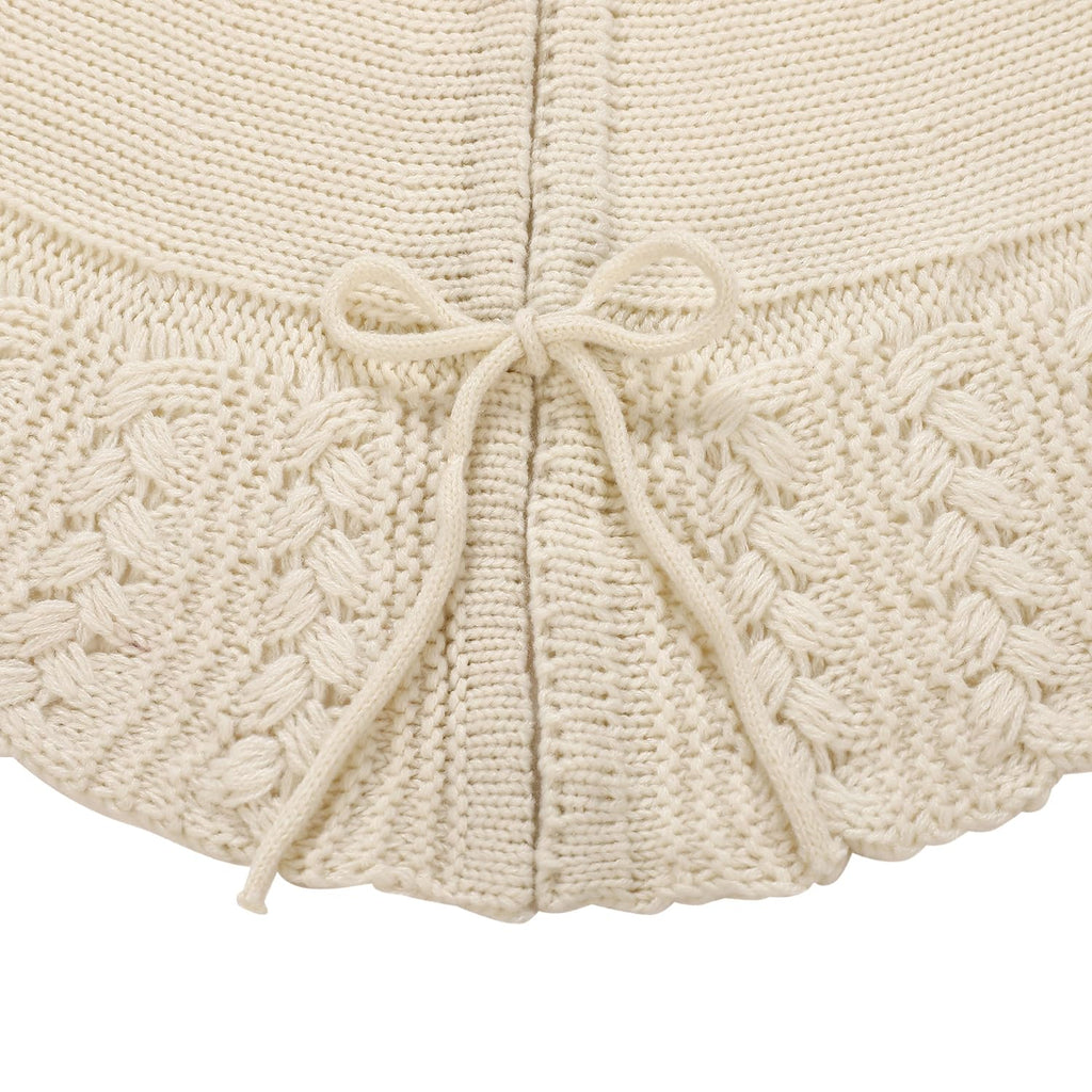 Aeranto Ivory Knitted Christmas Tree Skirt, Cozy Cable Knit Design with Scalloped Edge and Ties, Rustic Farmhouse Holiday Décor for Christmas Tree Base(Ivory, 36")