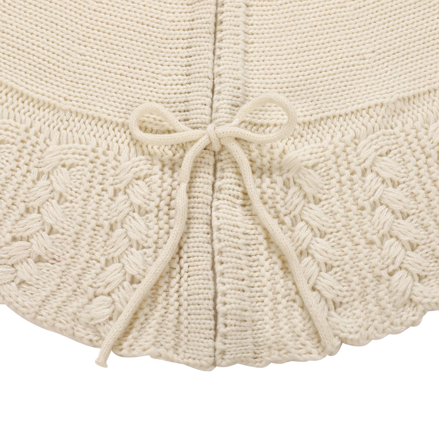 Aeranto Ivory Knitted Christmas Tree Skirt, Cozy Cable Knit Design with Scalloped Edge and Ties, Rustic Farmhouse Holiday Décor for Christmas Tree Base(Ivory, 36")