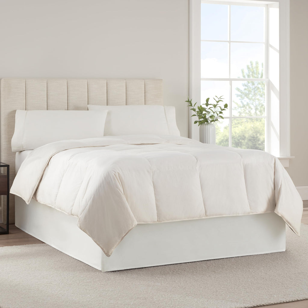 SERTA Modern Solid Bed Skirt, Hotel Quality Dust Ruffle with 13 Inch Drop, Machine Washable, King, White