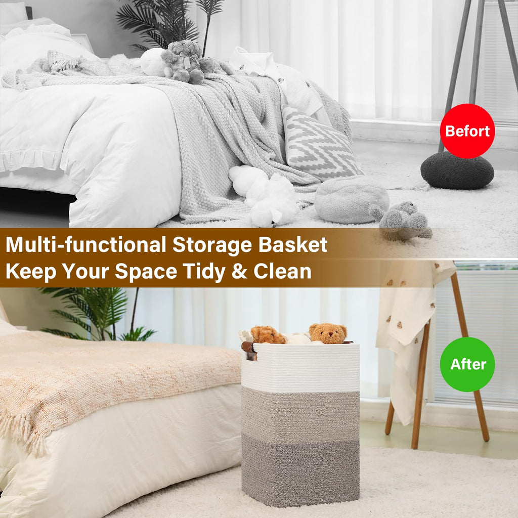 SIXDOVE Laundry Hamper 96L Extra Large Laundry Basket, Woven Blanket Basket, Cotton Woven Storage Hamper with Handles for Living Room, Large Baskets for Pillows, Blankets, Clothes-Gradient Yellow
