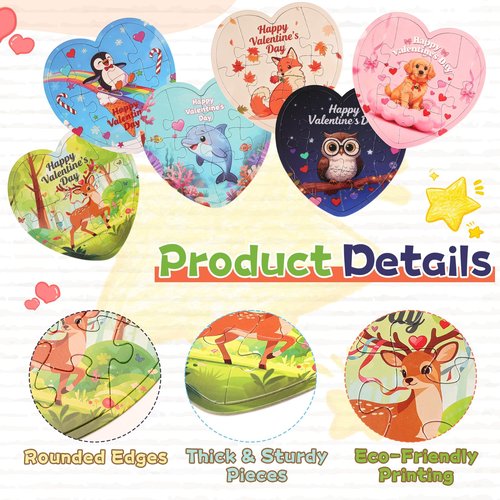 24 Packs Valentines Cards for Kids Classroom with Heart Jigsaw Puzzle Set,Valentines Day Gifts for Kids School,Classroom Must Haves Exchange Prizes Valentines Party Favors for Him Her Boys and Girls