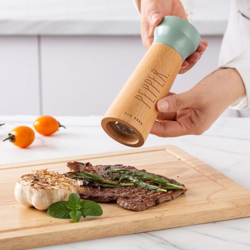 Rae Dunn Salt and Pepper Grinder Set of 2 - Bamboo Sea Salt Pepper Grinder - Classy Salt and Pepper Shakers - Pepper Mill & Salt Mill, Sage