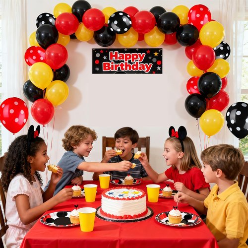 Black Red Yellow Balloon 64Pcs 12 Inch，Cute Print Balloons for Cartoon Themed Birthday Party Decorations Boys Girls Gatherings Party Supplies