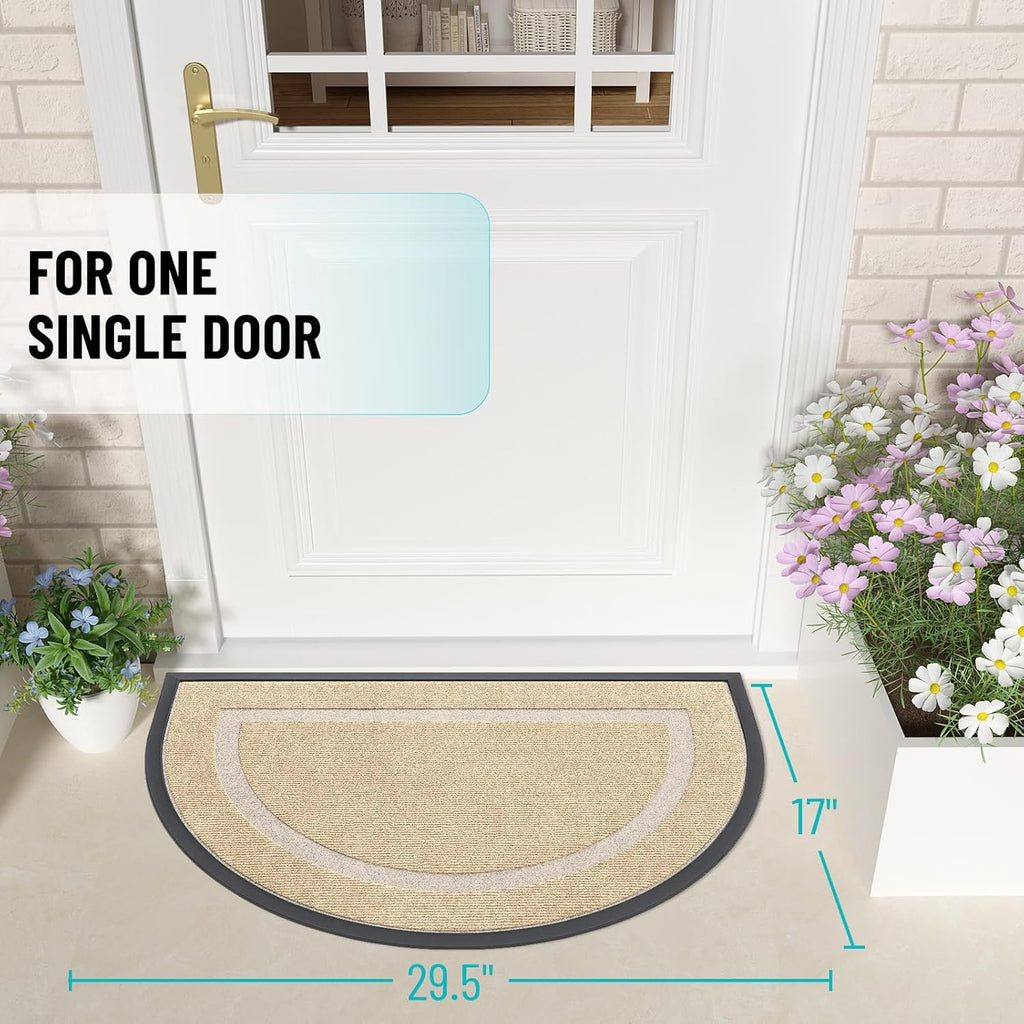 OLANLY Half Circle Door Mat - Waterproof All-Weather Entrance Mat | Easy Clean, Sturdy Rubber, 29.5x17, Beige