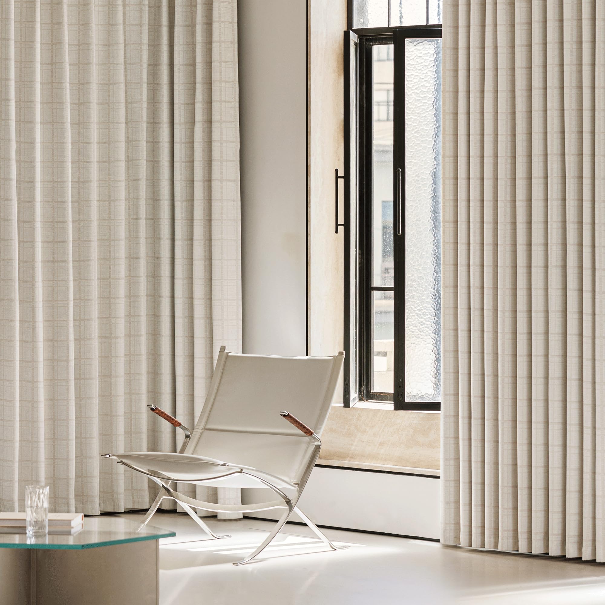Beauoop Beige Plaid Jacquard Blackout Curtains 84 Inches Long 2 Panels for Bedroom Living Room Gingham Checkered Room Darkening Thermal Insulated Soundproof Grommet Window Drapes, 52x84 2 Set