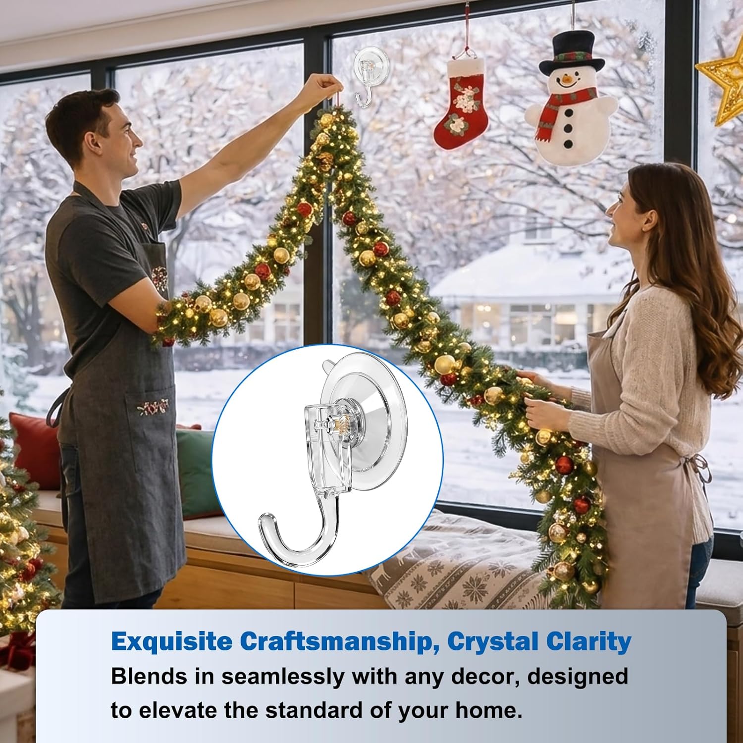 Skiennix 6 Pcs Suction Cup Wreath Hangers - Heavy Duty No-Damage Hooks for Glass & Tile Walls