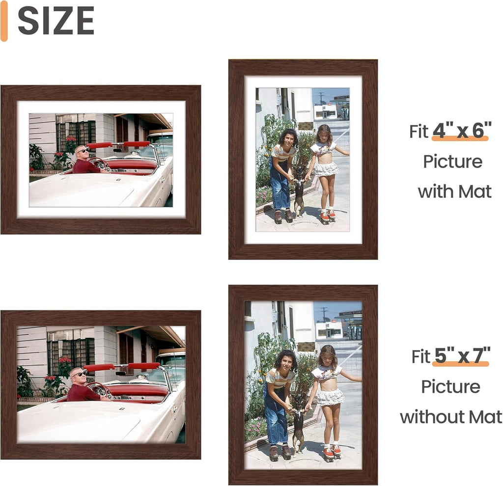 Upsimples 5x7 Picture Frame - Versatile Display for 4x6 Photos with Mat or 5x7 Without - Brown, 1 Pack